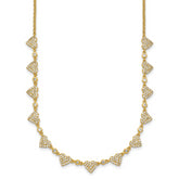 Sterling Silver Gold-tone Polished Pave CZ Hearts 16 Inch with 2 Inch Extension Necklace